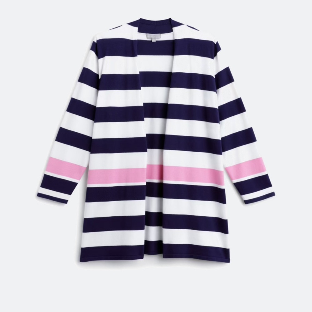 Chic Striped Cardigan with Pink Accent